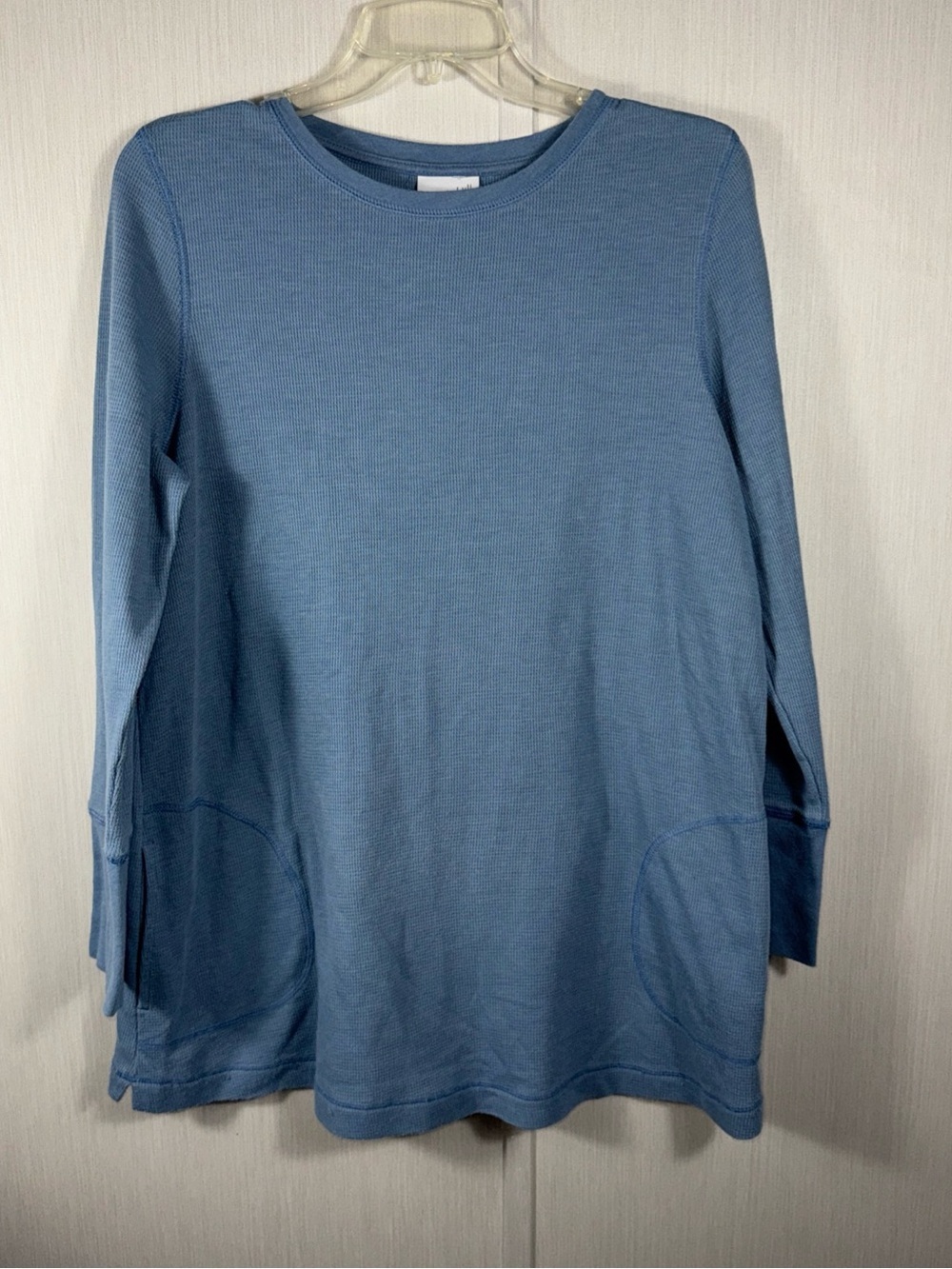 J. Jill Womens Tunic Top Waffle Knit Long Sleeve Stretch Size M Blue Solid